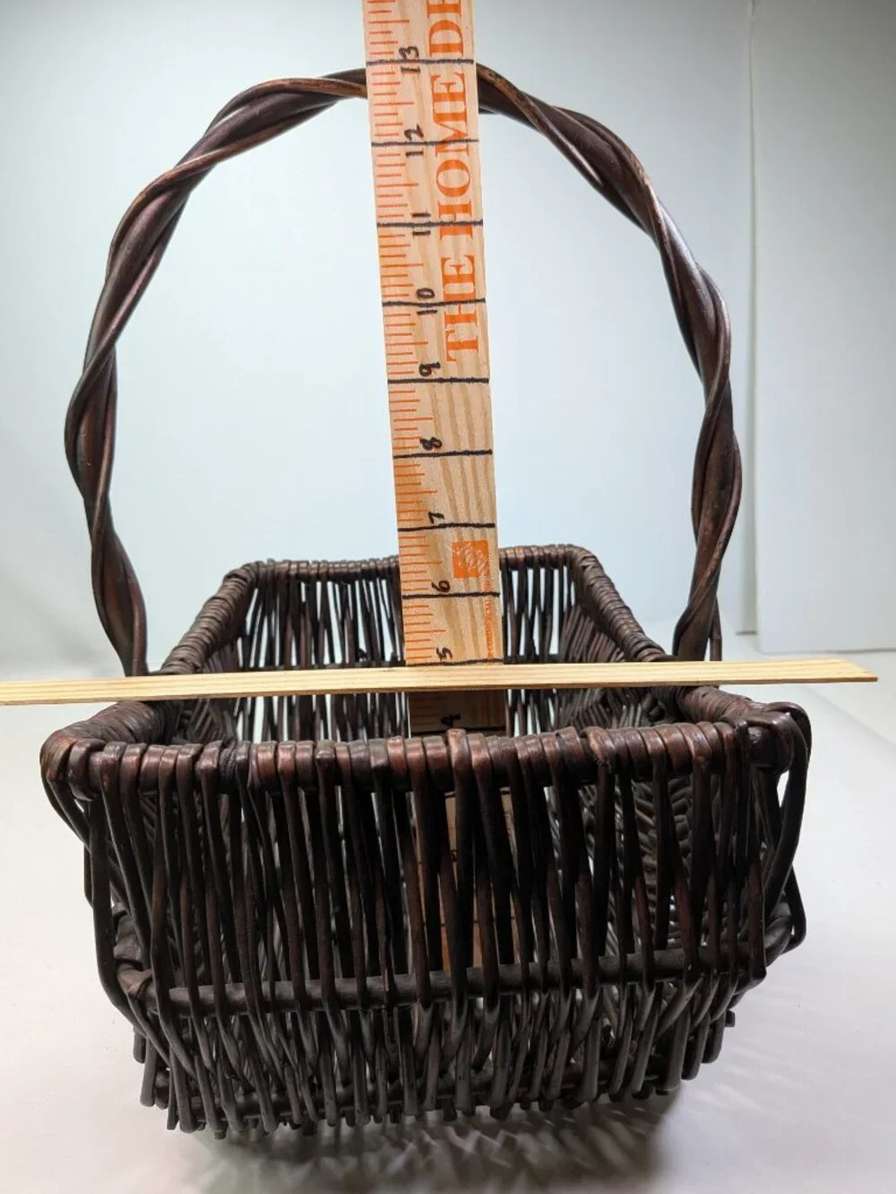VTG Dark Espresso Wicker Basket Set of 2 High Twisted Handle Gathering Basket